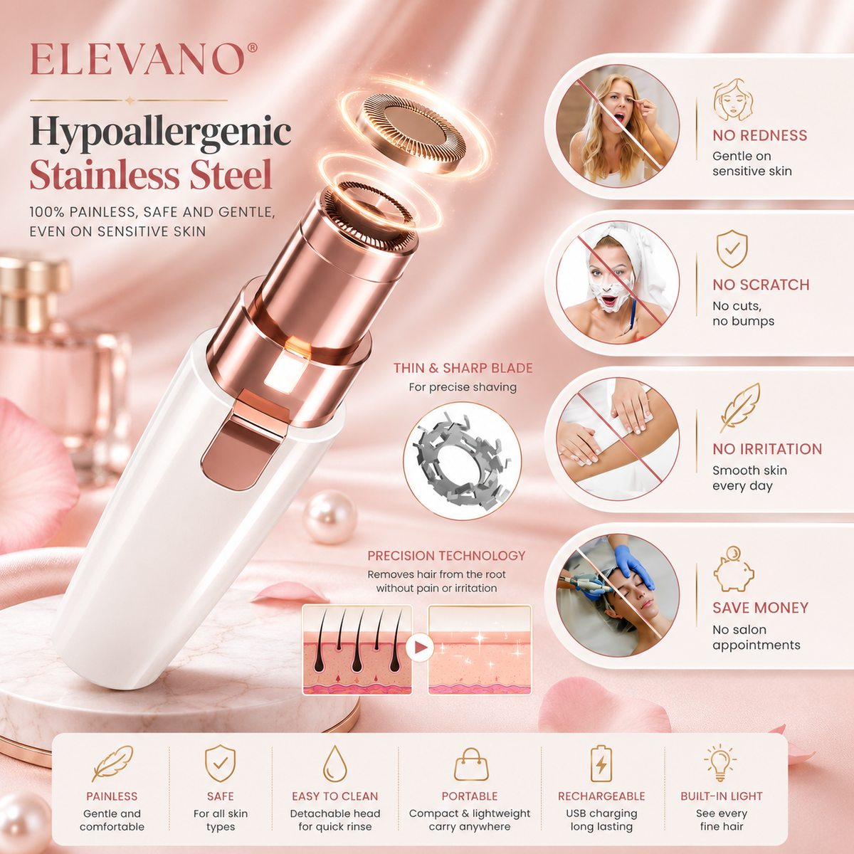 ELEVANO® 2-in-1 Precision Facial Hair Remover