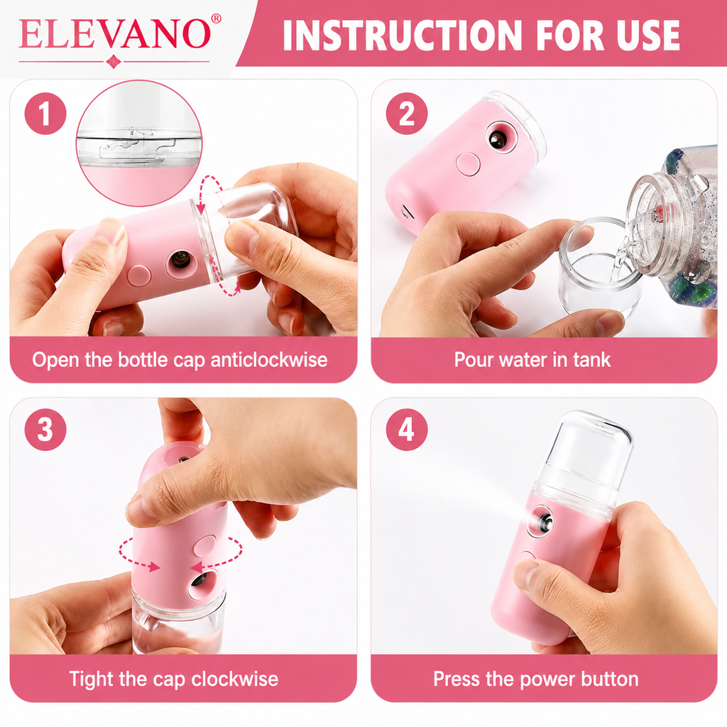 ELEVANO® Portable Nano Mist Facial Sprayer | USB Rechargeable Face Steamer & Skin Hydration Mist