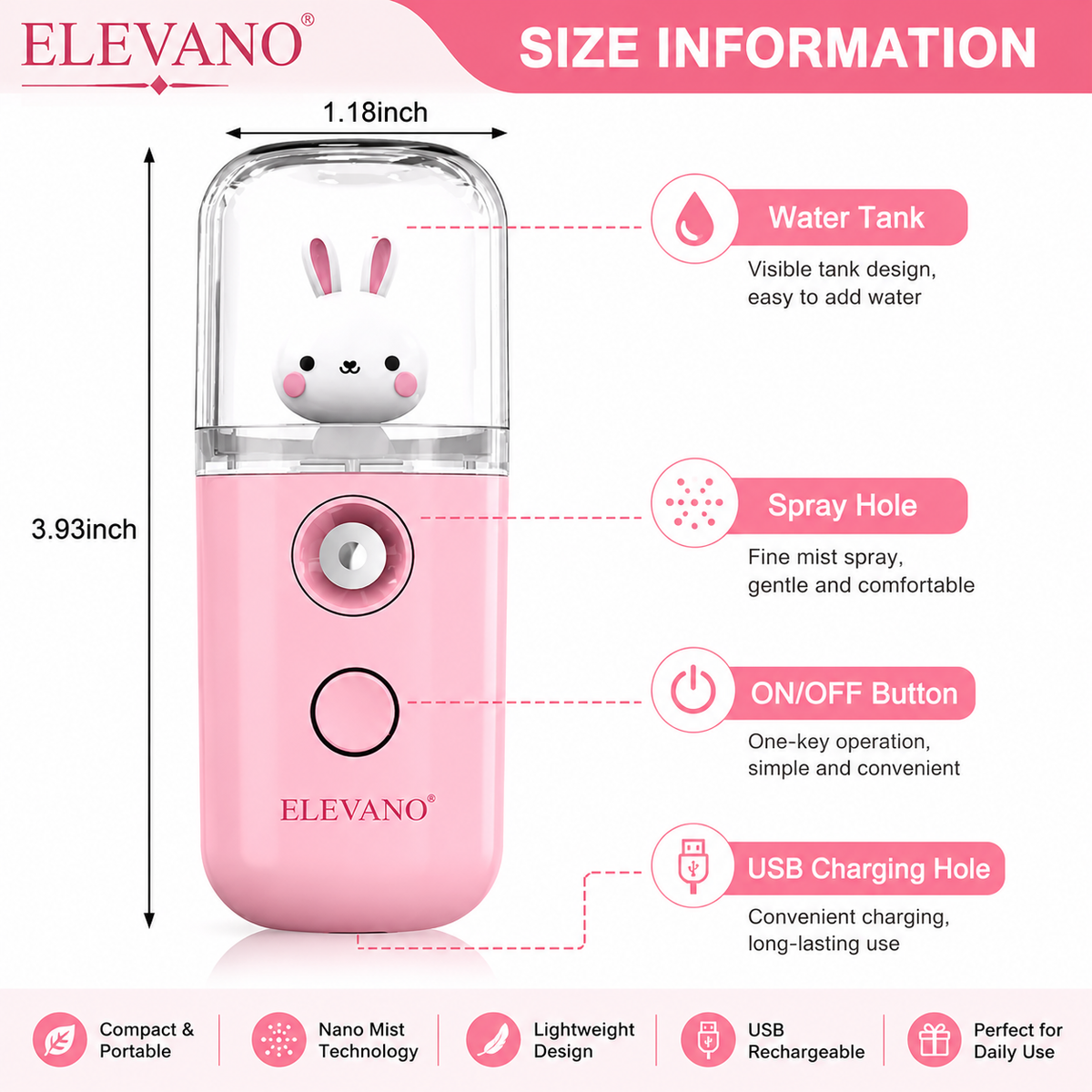 ELEVANO® Portable Nano Mist Facial Sprayer | USB Rechargeable Face Steamer & Skin Hydration Mist
